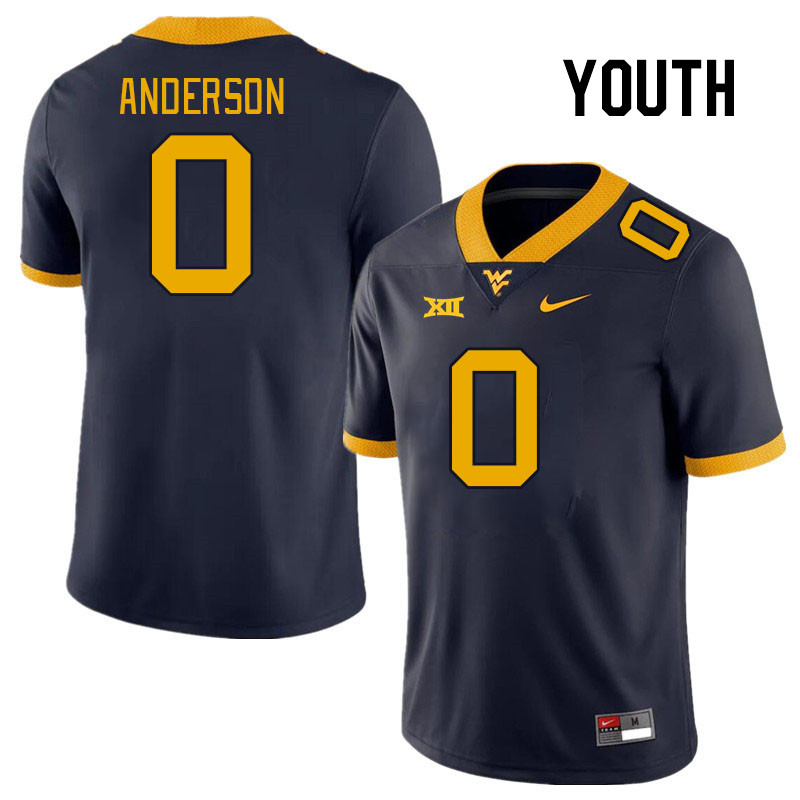 Youth #0 Jaylen Anderson West Virginia Mountaineers College Football Jerseys Stitched Sale-Navy